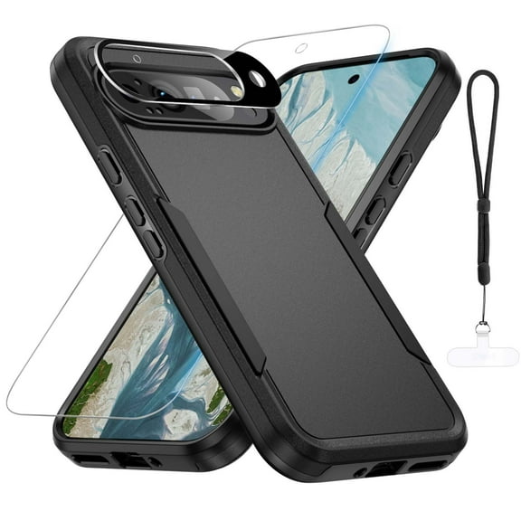 Dteck for Google Pixel 9 Case with Screen Protector Camera Lens Protector, ,Heavy Duty Shockproof Full Body Protective Phone Cover for Pixel 9 6.3 Inch 2024,Black