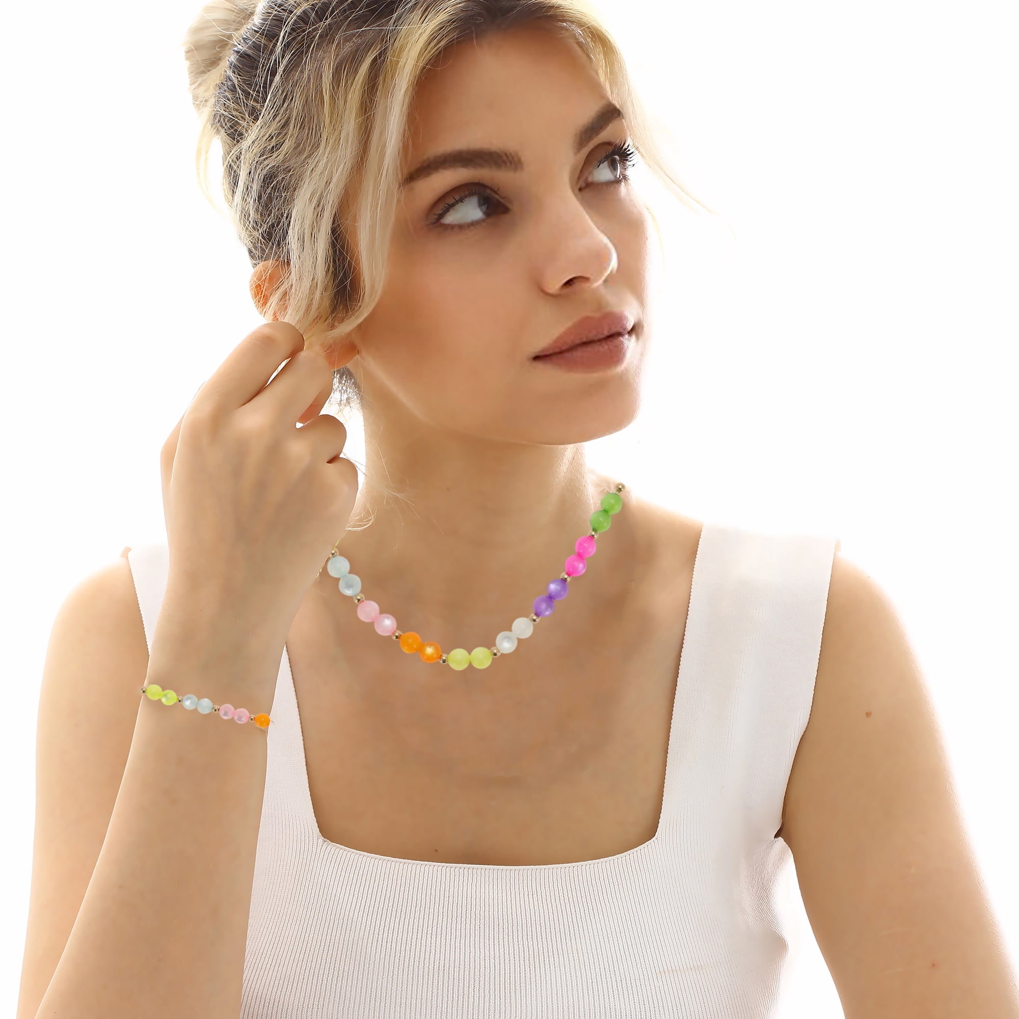 Unique Bargains 380 Pcs 8mm 4mm Round Glass Beads for Bracelets Assorted Color