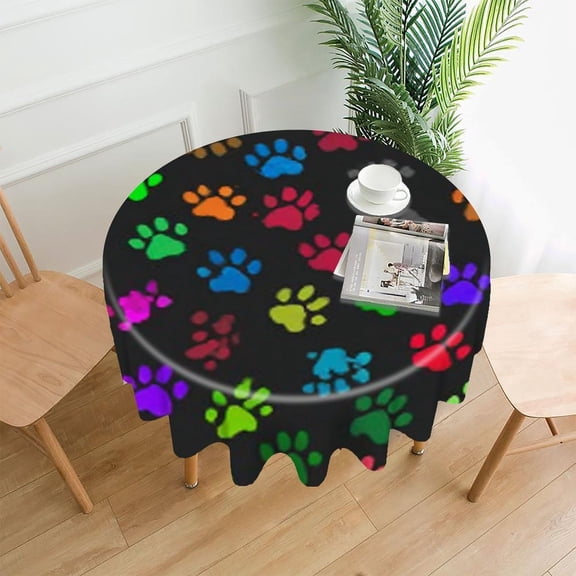 RKSupls 60 Inch Round Tablecloth, Paw Prints Colorful Premium Polyester Straight Edge Wrinkle Resistant Washable Table Cover for Party Home Dining Decor