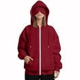 thumbnail image 4 of FAVIPT Full Zip Hoodies for Women Oversized with Eye Mask Built In Jackets Travel Airplane Casual Fashion Coats Drawstring Soft Hoodies with Pockets Red,S, 4 of 8