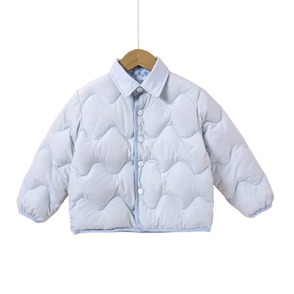 Nilvkv Girls Puffer Jacket, Kids Windbreaker Jacket, Solid Color Quilted Puffer Jacket Collared Button Down Lightweight Down Coat Outerwear Blue 5-6 Years Blue 5-6 Years