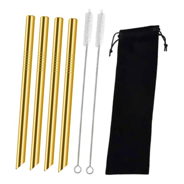 4 pajitas reutilizables de acero inoxidable para té de burbujas, reutilizables para viajes Oro