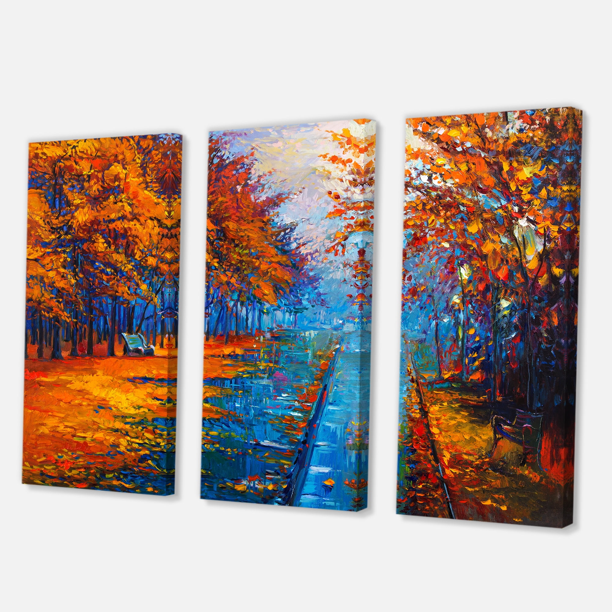 Designart ' Orange Autumn Landscape With Little Road II ' Traditional Canvas Wall Art Print