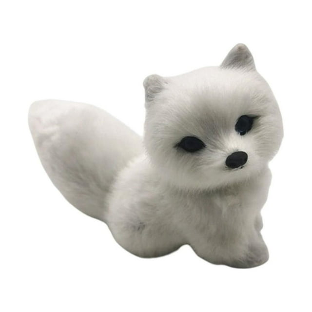 Visland Fox Model Toy Mini Simulation Animal Figure Solid Model Desktop Ornament Faux Fur Fake Fox Model Figurine Ornaments Birthday Gift