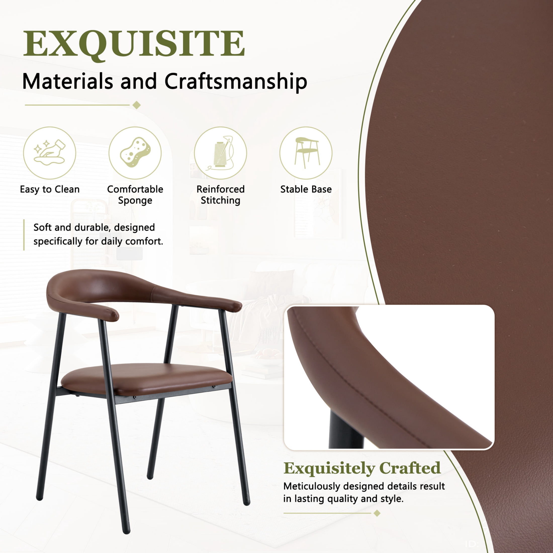 Vinform Upholstered Dining Chairs Set of 4, PU Leather Dining Room Chairs, Brown