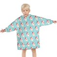 thumbnail image 3 of Light Blue Christmas Santa Pattern Blanket Hoodies for Kids 6-13YR Oversize Wearable Blanket Hoodies for Boys Girls Teens, 3 of 7