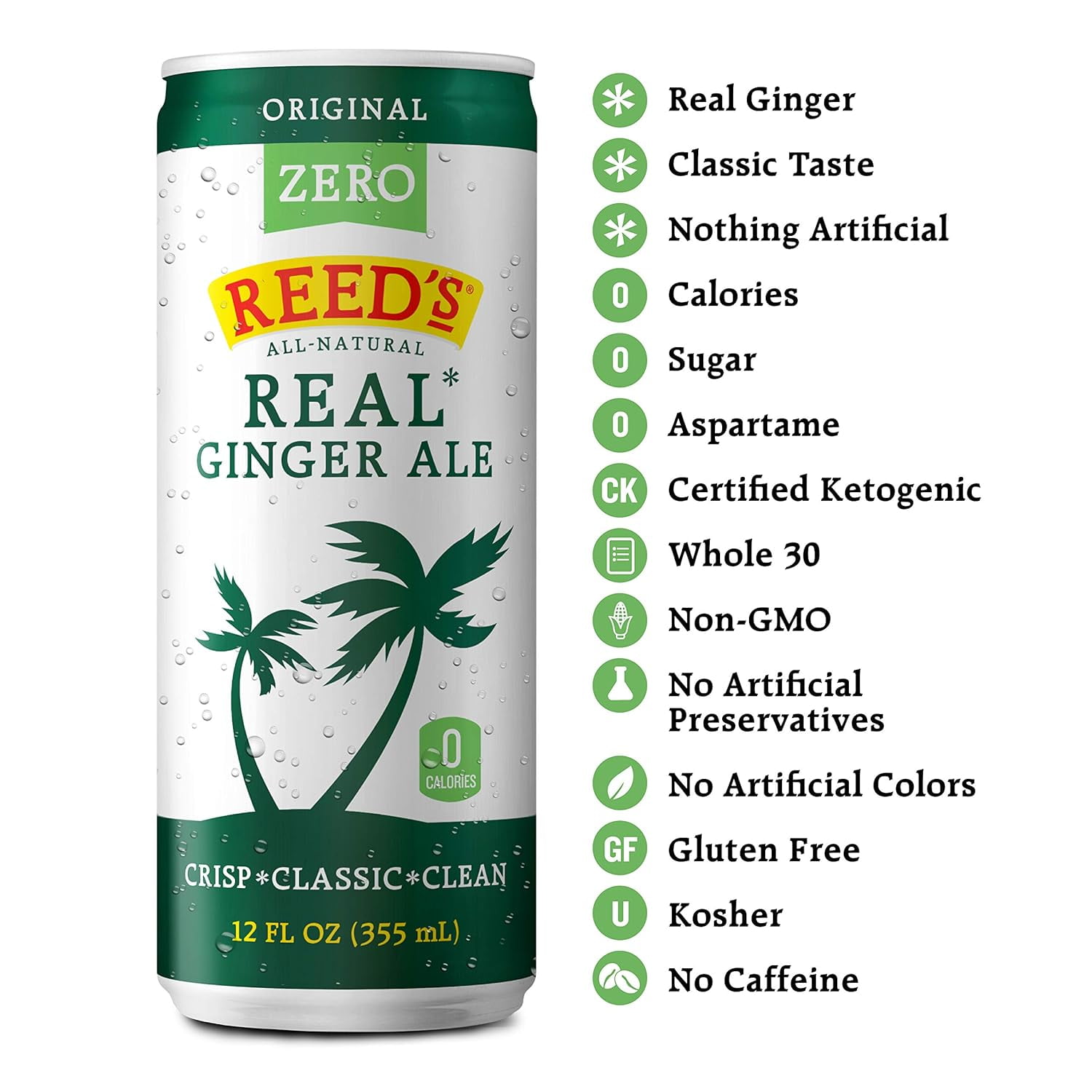 (Pack of 6) Reed's Zero Sugar Ginger Ale Soda, 12 fl oz