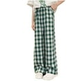 thumbnail image 4 of ZACPNCV Girl's Plaid Elastic Waist Pants Straight Leg Long Trousers Green 13-14 Years, 4 of 5