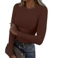 thumbnail image 3 of WTXUE Base Layers Base Layer Women Cold Weather Women's Spring And Summer Pure Color Stripes High Elastic Long Sleeved Undershirt Top, Brown Small, 3 of 6