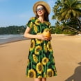 thumbnail image 4 of Rocae Sunflower 1 for Dresses Summer Casual Ruffle Short Sleeve Cute Crew Neck Flowy Dress with Pockets, 4 of 6