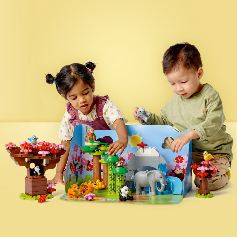 Jetzt auf Lager LEGO DUPLO Animals 10974, plus 2 5 & Toy Set Figures Wild for & Baby Boys - Elephant Toddlers, Sounds, Asia of Panda Toys Bricks Animal Age with Girls