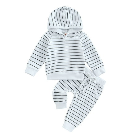 Toddler Boys 2PCS Pants Sets Long Sleeve Striped Hoodie Casual Drawstring Pants Sets