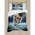 thumbnail image 3 of Galaxy Queen Size Duvet Cover Set, Astronaut Floats Outer Space with Planet Earth Globe Surreal Gravity Image Space Art, Decorative 3 Piece Bedding Set with 2 Pillow Shams, Grey Blue, by Ambesonne, 3 of 3