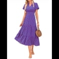 thumbnail image 3 of Vestidos Largos de Verano para Mujer 2025, Informales, con Escote en V, Mangas Abullonadas, Fruncidos, Holgados, para Playa, Bohemios, Largos, Florales, Morados, Talla L, 3 of 10
