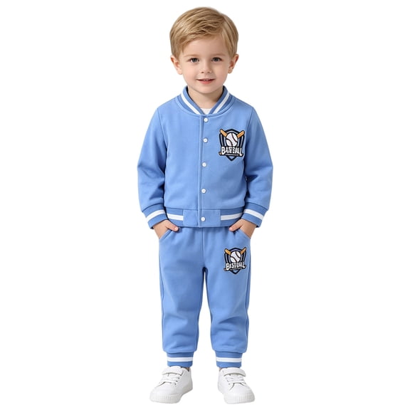 KEXE Baby Boy Clothes Toddler Boy Baseball Patch Jacket Jogger Pants 2Pcs Set Spring Sports Outfit(Blue,9-12 Months)