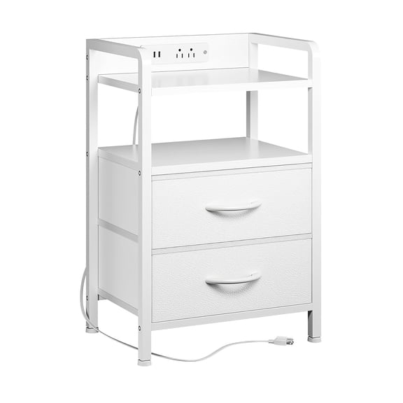 Nightstand with 2 Fabric Drawers and Storage Shelf – 3-Tier Modern Bed Side Table with Wooden Top for Bedroom, Living Room, Study, Hallway, Small Spaces