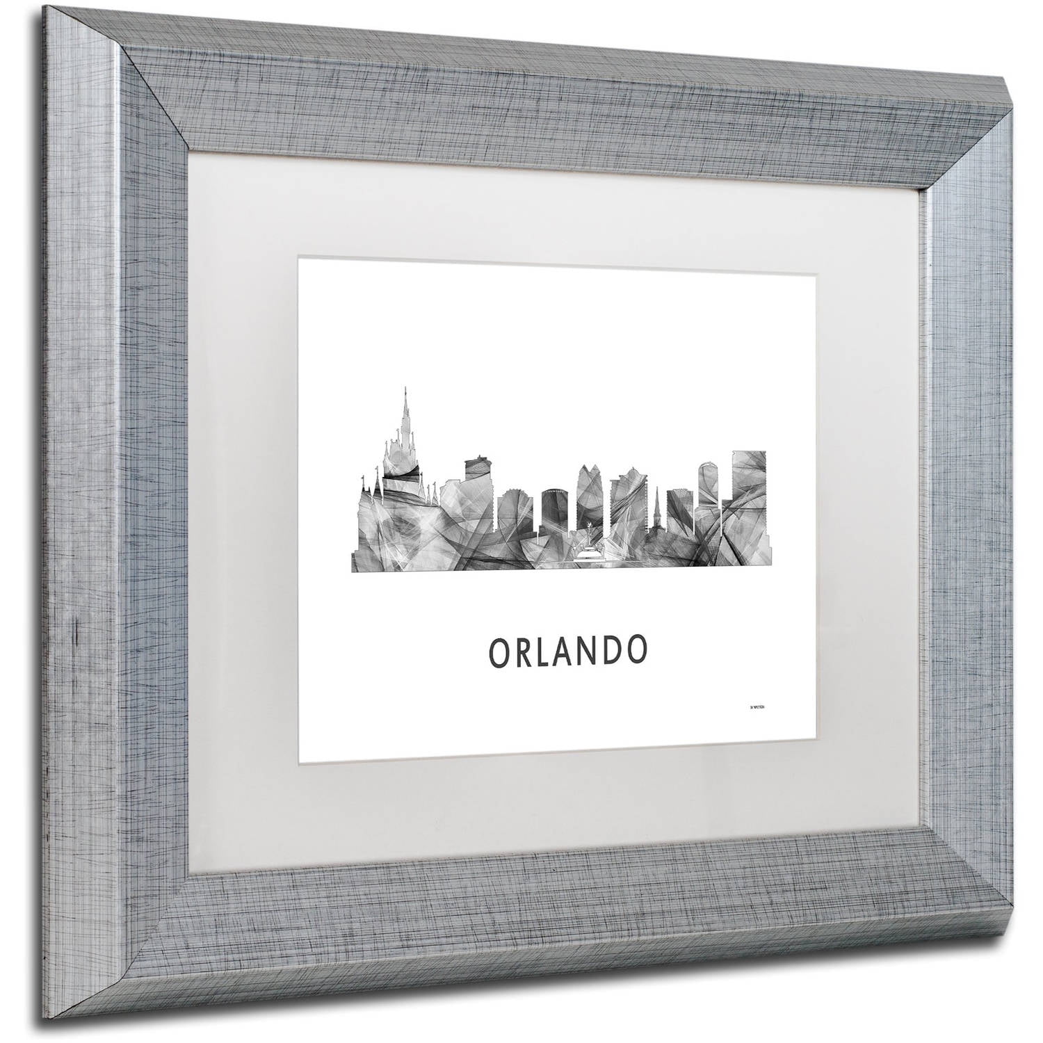 Trademark Fine Art 'Orlando Florida Skyline WB-BW' Canvas Art by Marlene Watson, White Matte, Silver Frame