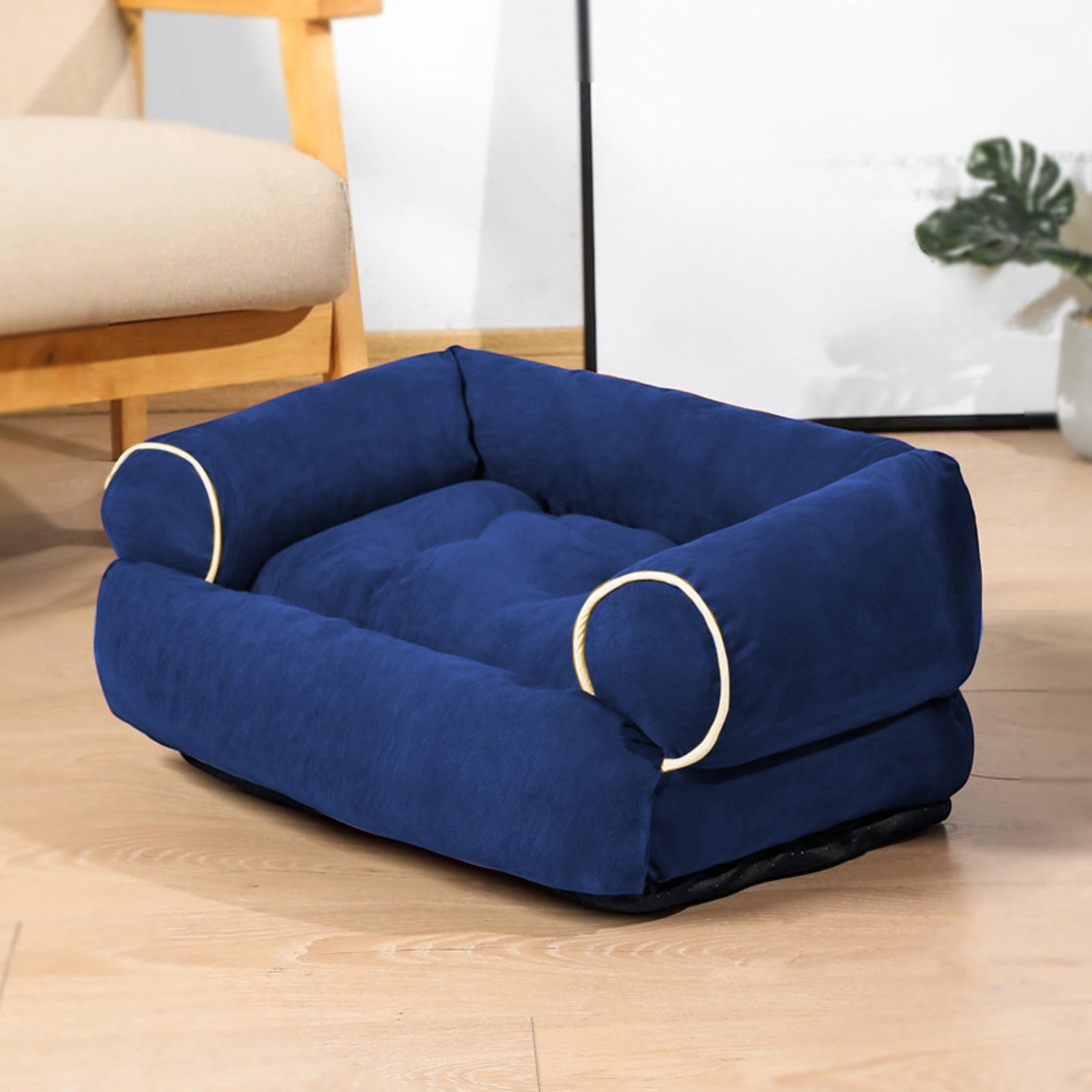 Suede Orthopedic Dog Bed for Small to Medium Dogs, Soft Pet Couch Bed with Sides, Non-Slip Bottom, Blue
