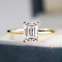 Jewelerix Emerald Cut Moissanite Engagement Ring for Women, 10K Yellow Gold Vermeil Ring ,Classic Solitaire Promise Ring, Minimalist Best Bridal Jewelry