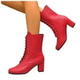 thumbnail image 1 of Bottes de Combat à Talons Hauts pour Femmes, Robe d'Automne, Mode, Cuir, Bout Pointu, Talon Épais, à Lacets, Mi-Mollet, Courtes, Bottines à la Cheville pour Femmes, 1 of 8