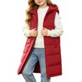 thumbnail image 2 of hotojiny Kids Long Puffer Vest Girls Boys Quilted Hooded Sleeveless Coat Thicken Button down Zip up Padded Outerwear Vests(Red,14-15 Years), 2 of 9