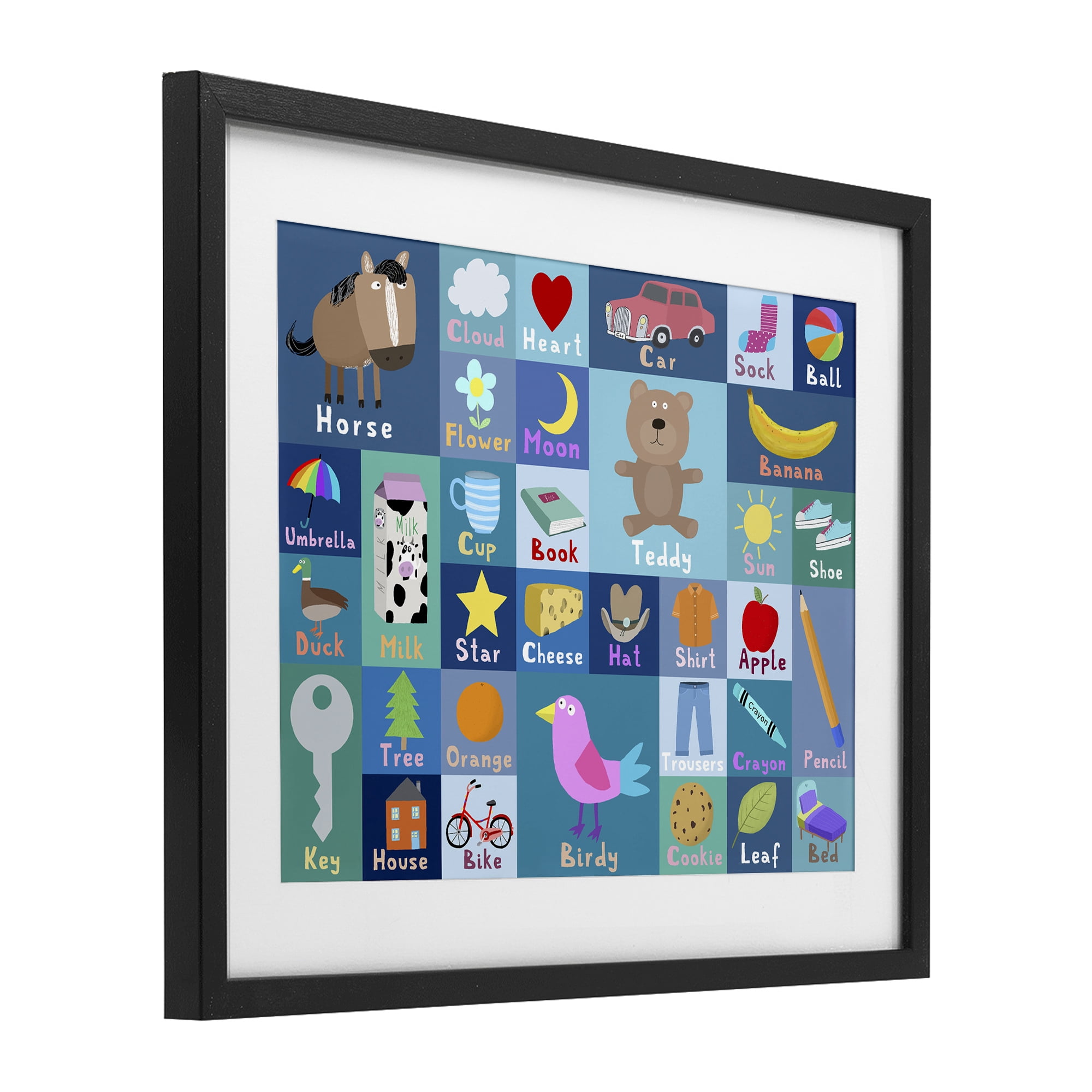 Stupell Industries Blue First Words Black Framed Print Under Glass, design by Carla Daly