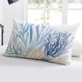 thumbnail image 5 of Summer Coral Throw Pillow Cover 20 x 36 Inch Decorative Pillow Cover Vintage Coastal Ocean Blue Green Plant Lumbar Pillowcase Seasonal Rectangle Cushion Case for Couch Sofa Bed Living Room, 5 of 7