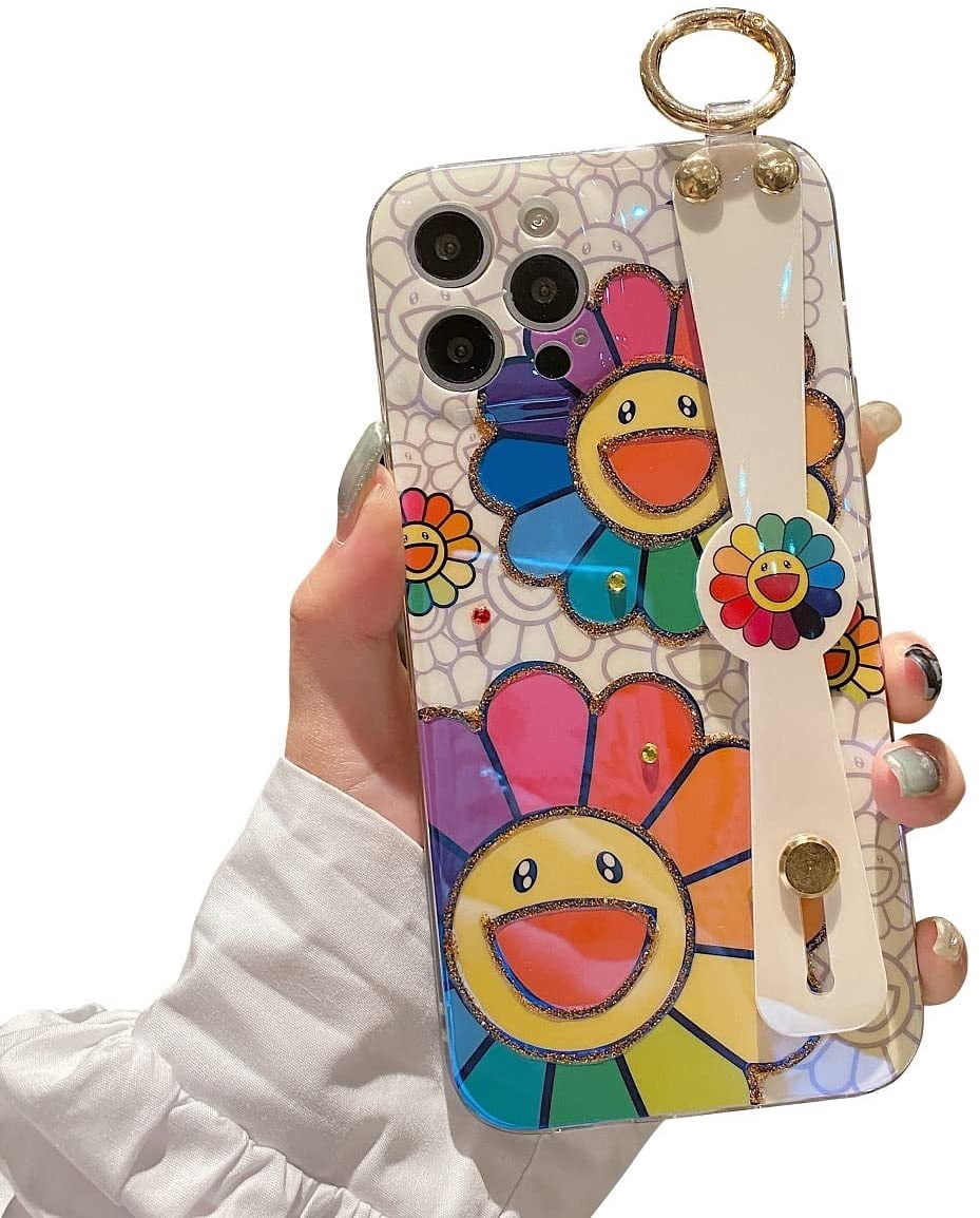 For Iphone 12 Pro Max Case Cute With Wrist Strap Kickstand Glitter Bling Cartoon Imd Soft Tpu Shockproof Protective Cases Cover For Girls And Women Sunflower Walmart Com