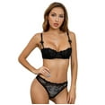 thumbnail image 1 of Uhndy Women's Balconette Bra Demi-Cup Bra Underwire Sexy Casual Solid Lace Bra and Thongs Bra Set Black 34E Bra, 1 of 6