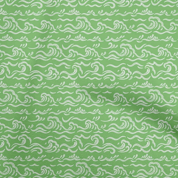 oneOone Cotton Jersey Green Fabric Asian Japanese Wave Sewing Fabric By The Yard Printed Diy Clothing Sewing Supplies 58 Inch Wide