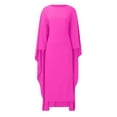 thumbnail image 4 of Elegant Satin Maxi Party Dress for Women Batwing Sleeves Round Neck Loose Flowing Abaya Robe, 4 of 6