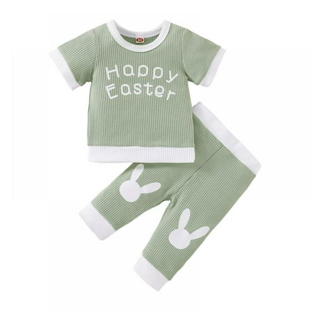 

Lovebay Infant Baby Boy Girl My 1st Easter Short Sleeve Top and Rabbit Long Pant Outfits Set 3-24 Months