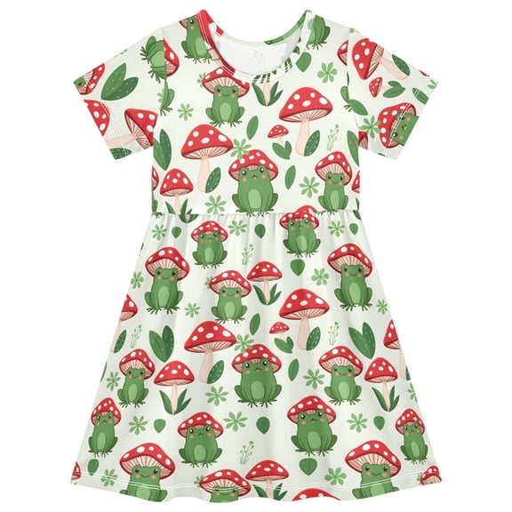 joogoo Frog with Mushroom Girls' Short Sleeve Dress Kids Dresses 5-6T