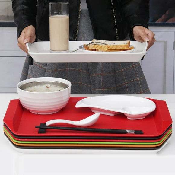 17" x 12" Plastic Stackable Serving Tray, Reusable BPA-Free Kitchen Eating Trays for Cafeteria Charcuterie Food Snack Desserts