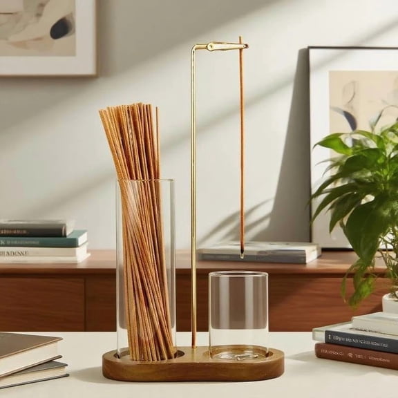 Modern Upside Down Incense Holder & Candle Stand - 2-in-1 Wood Base with Glass Ash Catcher, for Yoga, Meditation, Home Decor(XX)