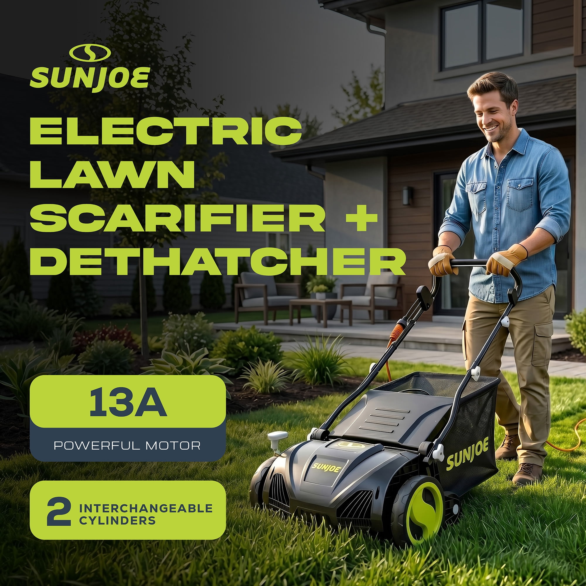 Sun Joe, Lawn Mower, 15-Inch, 13-Amp Electric, Green - Walmart.com