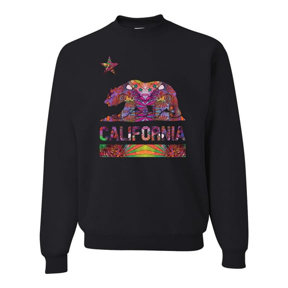 California Republic Bear Logo Retro Mandala Mosaic Animal Lover Unisex Crewneck Graphic Sweatshirt, Black, Small
