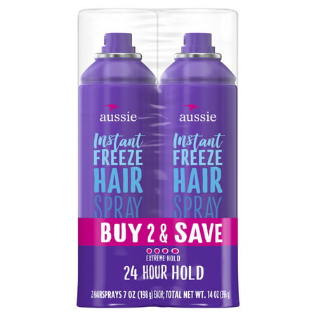 Strong Hold Hairspray - Aussie Instant Freeze Hairspray with Jojoba & Sea Kelp, 7.0 oz Twin (Best Pack Hair For A Bob)
