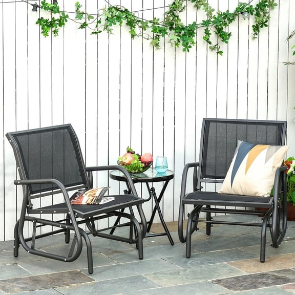 Resenkos Outdoor Glider Chair, Patio Glider Chair,2-Piece Outdoor Glider Swing, Rocking Chair Set with Curved Armrests, Black