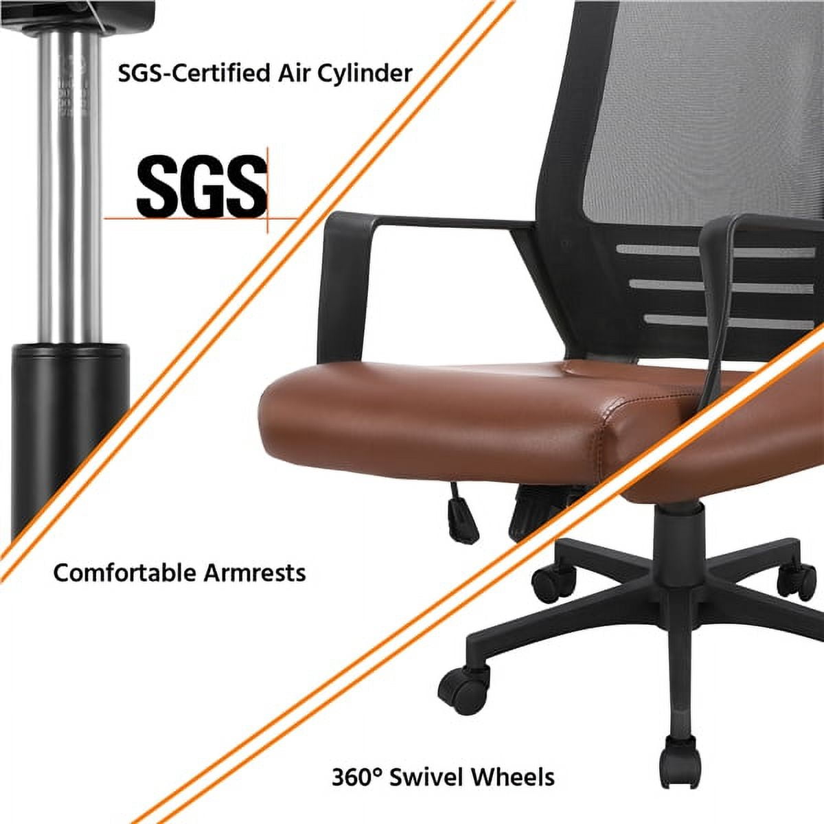 Yaheetech Office Desk Chair Swivel Computer Chair Mesh Chair with Leather Padded Seat Brown