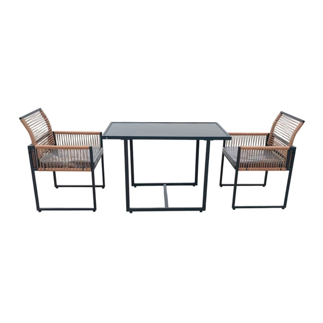 Ilios Innova | Juego de Comedor Exterior con Mesa y Sillas de Ratán Sintético, Estructura Metálica Resistente, Diseño Moderno para Jardín, Terraza o Patio