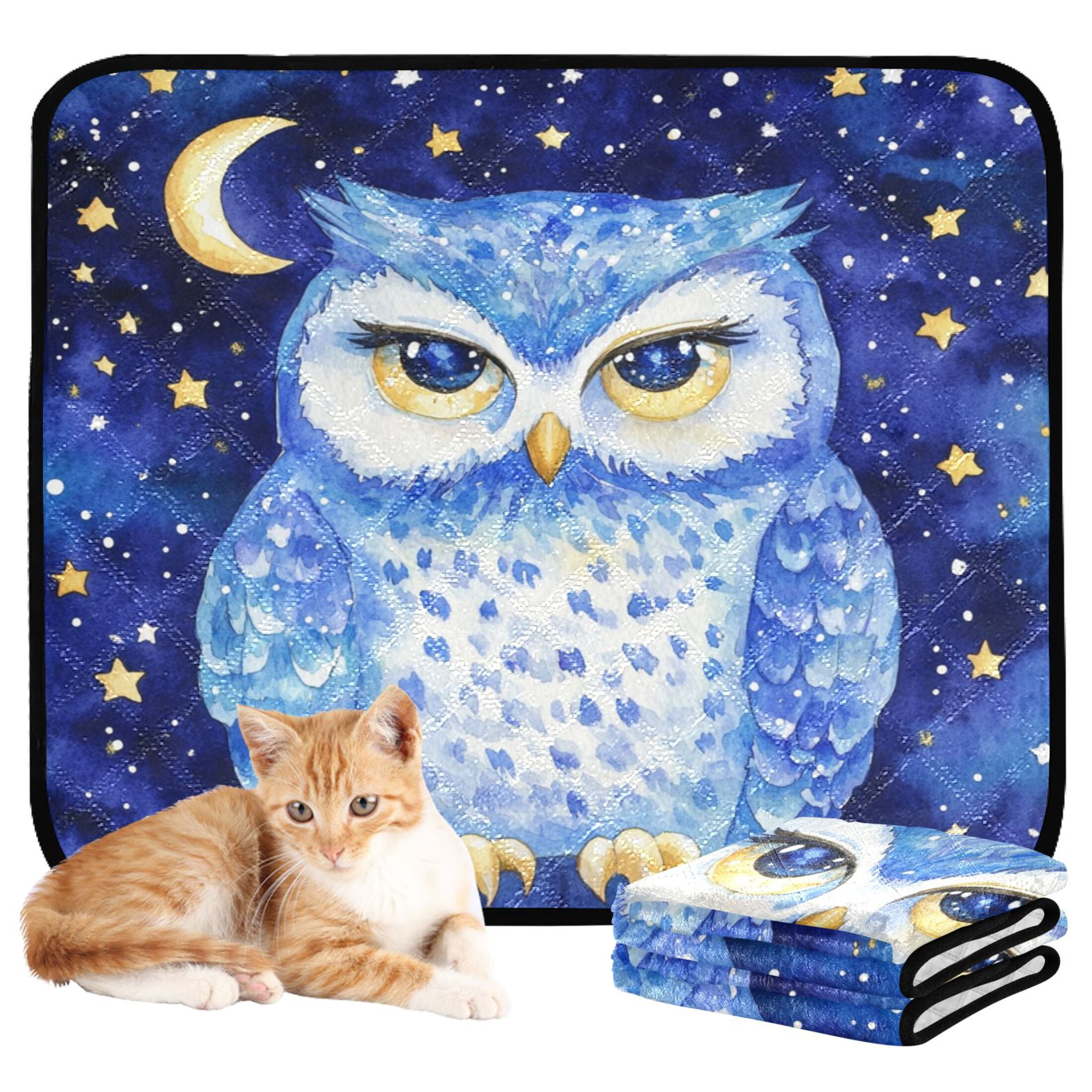 Qxltty Blue Starry Owl Cat litter Pads Pet Set of 2 Diaper Mats Center Anti-leakage Layer Absorbent Soft and Comfortable