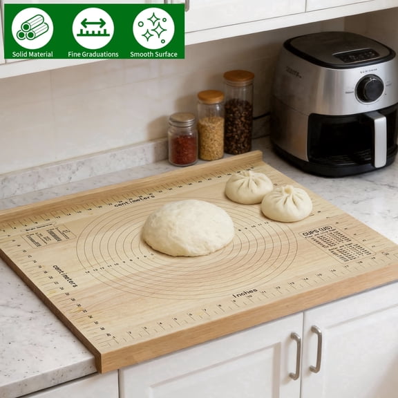 VGBYUJ Wooden Cutting Board with measurements, Chopping Board with a Rolling Pin for Kitchen for Meat Fruits Vegetables Bread Baking