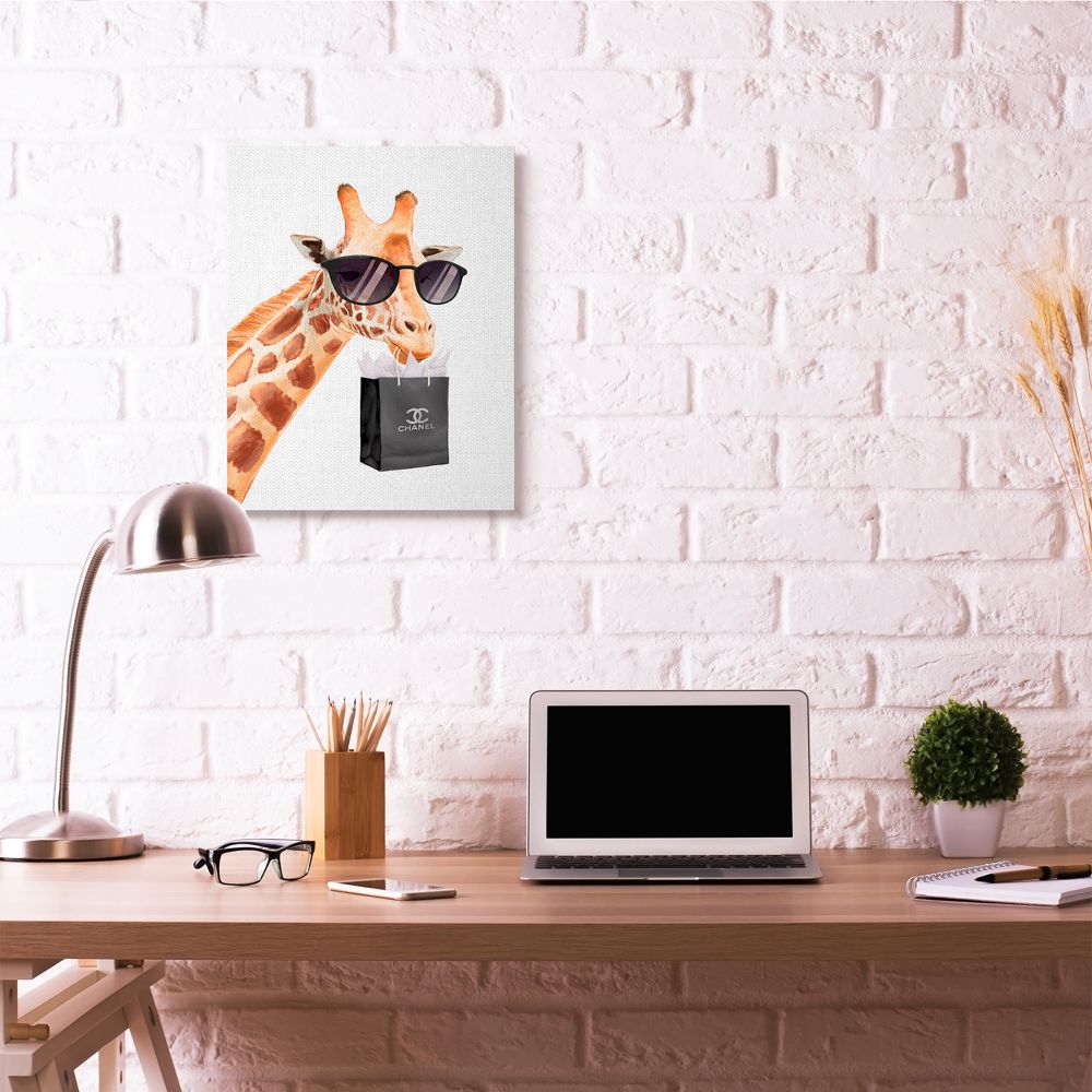 Glam Fashion Giraffe Animal Painting Oversized Stretched Canvas Wall Art by Ziwei Li