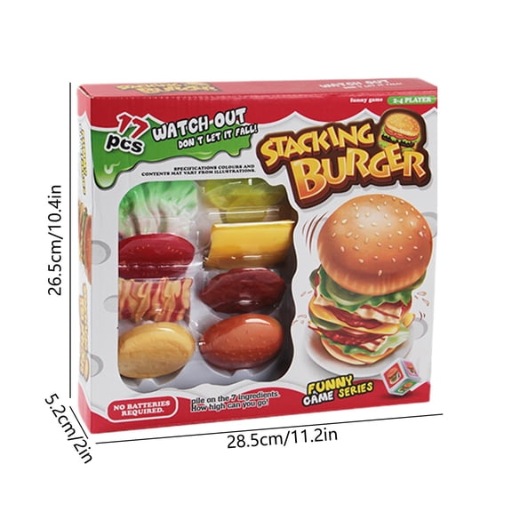 17 PCS Stacking Burger Game for Kids, Funny Balance Stacking Toy with Dice & Food Slices, Pretend Play Food Educational Board Game for Fine Motor Skills, Gift for Toddlers Boys Girls 3 