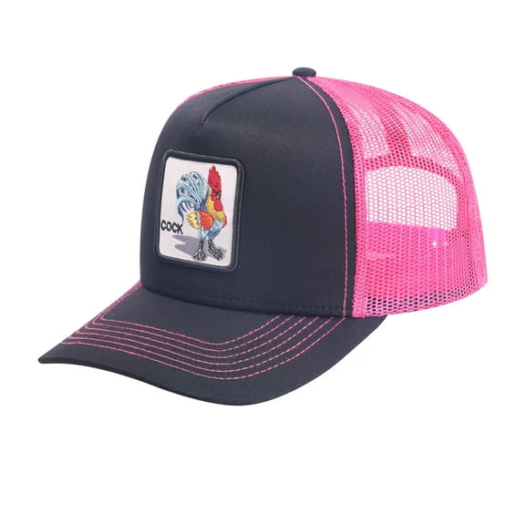 Unisex Embroidered The Chicken, 5-Panel Trucker Hat, Black/Pink, Adjustable Fit