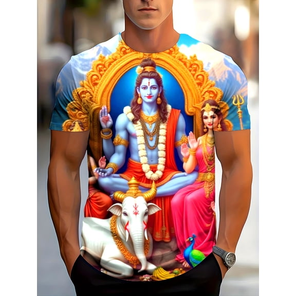 Men's and women's T-shirts - bright 3D printing loose short-sleeved crew neck, Hindu clothing casual summer wear, durable in all seasons (ideal gift for birthday/Father's Day)