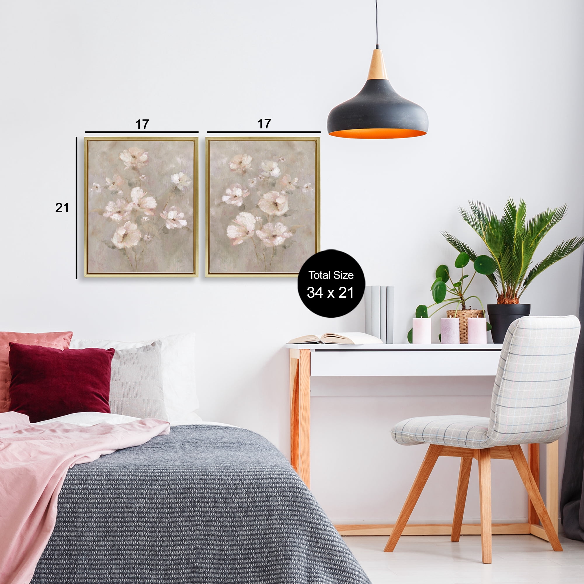 Stupell Industries Arranged Blush Blossoms 2 Piece Gold Framed Floater Canvas Set, design by Carol Robinson