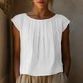thumbnail image 2 of AGWOLF Cap Sleeve Tops for Women Boat Neck Pleated Crop Shirts Lightweight Cotton Summer Top Vacation Beach Tees White L, 2 of 10