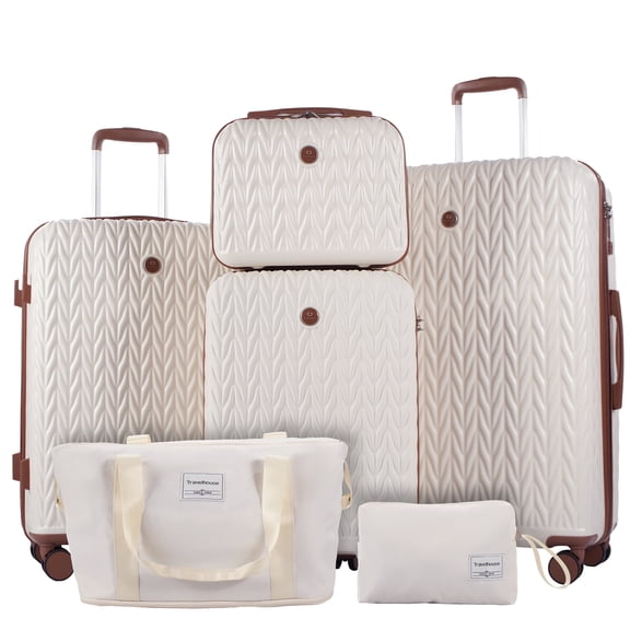 Travelhouse Luggage Set 6 Piece Hardside Suitcase TSA Lock Spinner Wheels 6 Pcs Hardshell Luggage with Duffel Bag.(White)